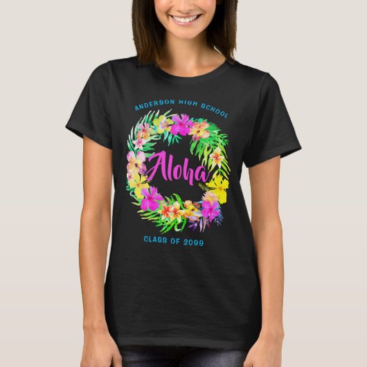 Aloha Tropical Hawaiian Luau Afstuderen T-shirt (Voorkant)