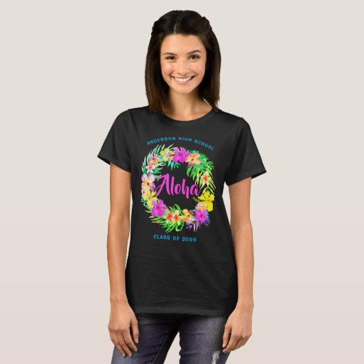 Aloha Tropical Hawaiian Luau Afstuderen T-shirt (Voorkant volledig)