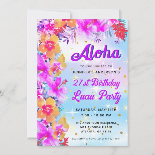 Aloha Tropical Hawaiian Luau Birthday Party Kaart (Voorkant)
