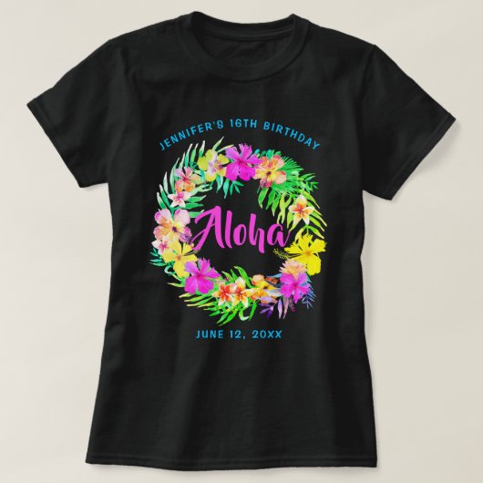Aloha Tropical Hawaiian Luau Birthday T-Shirt (Design voorkant)