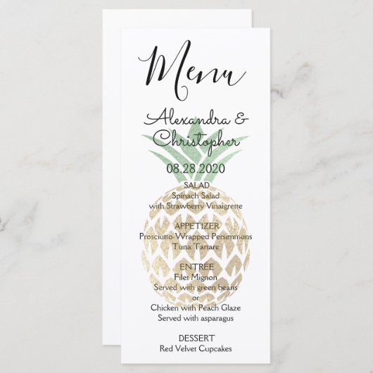 Aloha Tropical Hawaiian Pineapple Wedding Menu (Voorkant / Achterkant)