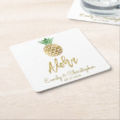 Aloha Tropical Hawaiian Pineapple Wedding White Kartonnen Onderzetters (Schuin)