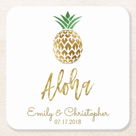 Aloha Tropical Hawaiian Pineapple Wedding White Kartonnen Onderzetters (Voorkant)