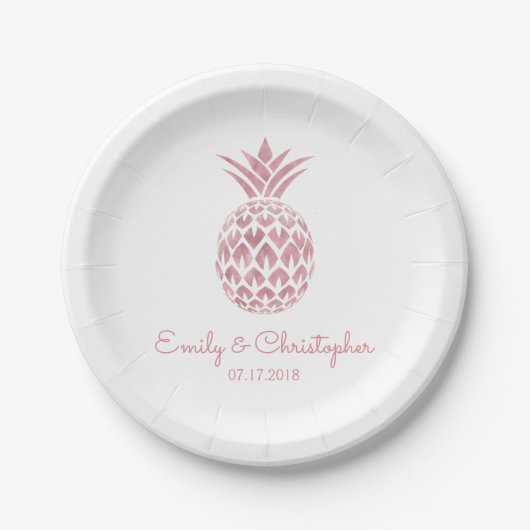 Aloha Tropical Hawaiian Pineapple Wedding White Papieren Bordje (Voorkant)