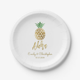 Aloha Tropical Hawaiian Pineapple Wedding White Papieren Bordje