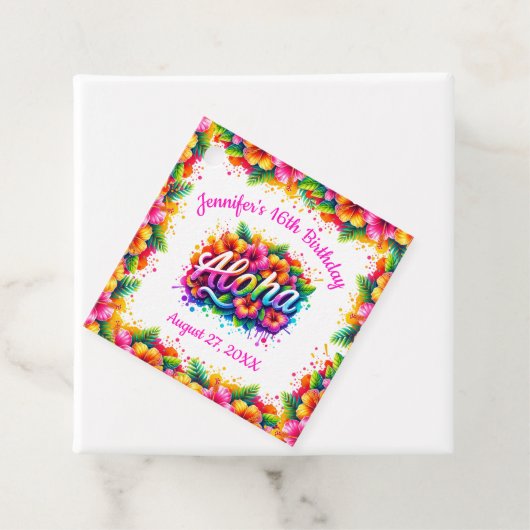 Aloha Tropical Hawaiian Verjaardag Luau Bedankjes Labels (In situ)