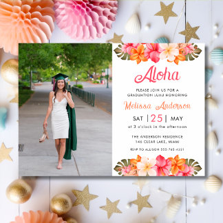 Aloha Tropical Hibiscus Floral Photo Graduation Kaart