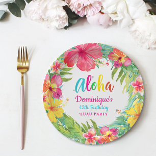 Aloha Tropical Hibiscus Luau Party Birthday Papieren Bordje