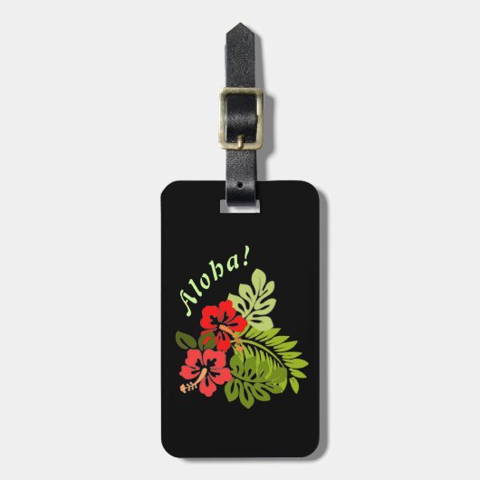 Aloha Tropical Hibiscus on Dark Personalized Bagagelabel (Voorkant verticaal)