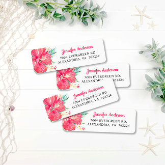 Aloha Tropical Hibiscus Return Address Etiket