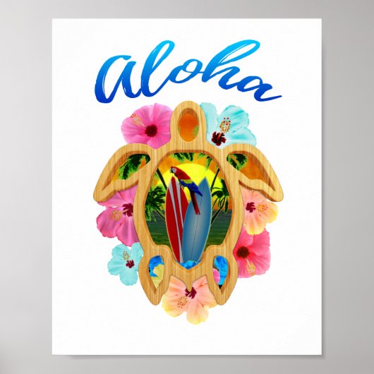 Aloha Tropical Honu Zee Turtle Poster (Voorkant)