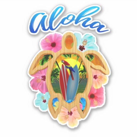 Aloha Tropical Honu Zee Turtle Sticker (Voorkant)