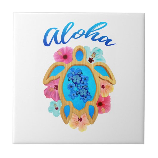 Aloha Tropical Honu Zee Turtle Tegeltje (Voorkant)