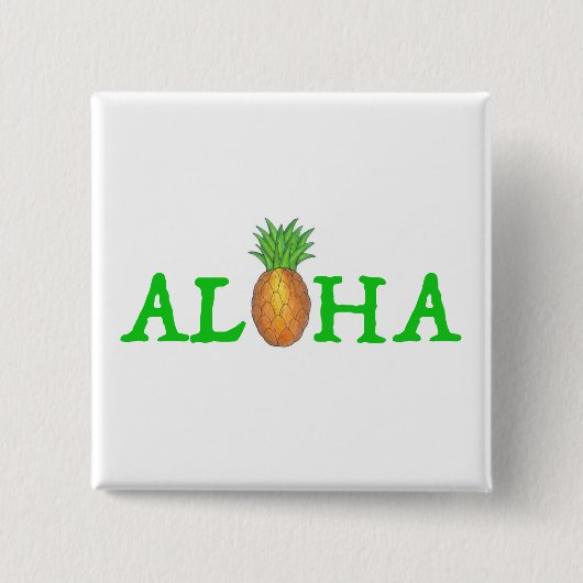 ALOHA Tropical Island Hawaiian Pineapple Fruit Vierkante Button 5,1 Cm (Voorkant)