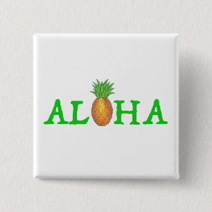 ALOHA Tropical Island Hawaiian Pineapple Fruit Vierkante Button 5,1 Cm