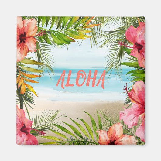 Aloha Tropical Island Paradise Palms en Flowers Magneet (Voorkant)
