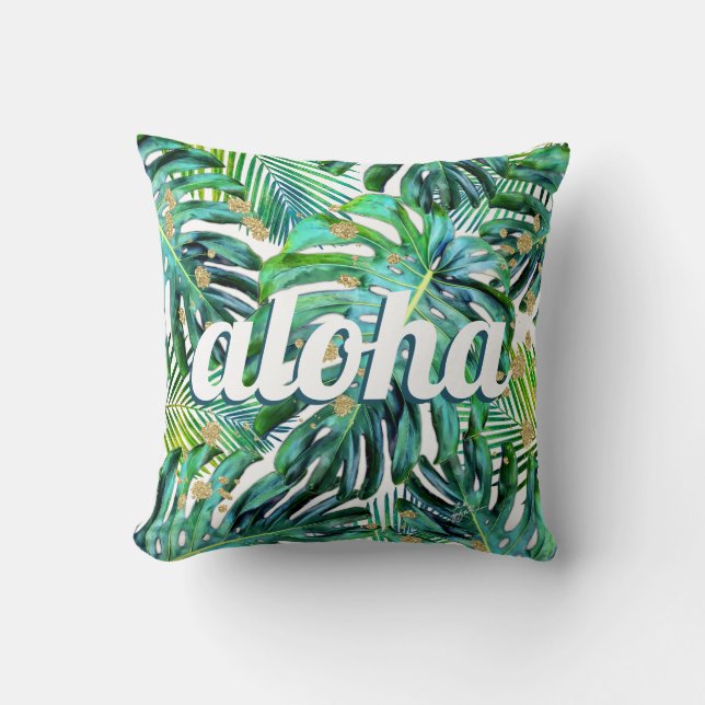 Aloha Tropical Leaf Pattern Monstera Leaves Hawaii Kussen (Voorkant)