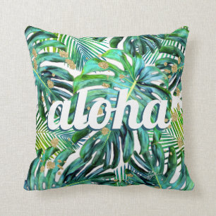 Aloha Tropical Leaf Pattern Monstera Leaves Hawaii Kussen