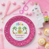 Aloha Tropical Luau Afstuderen Roze Glitter Papieren Bordje (Feest)
