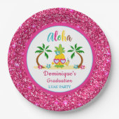 Aloha Tropical Luau Afstuderen Roze Glitter Papieren Bordje (Voorkant)