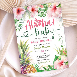 Aloha! Tropical Luau Baby shower Girl Pink Kaart