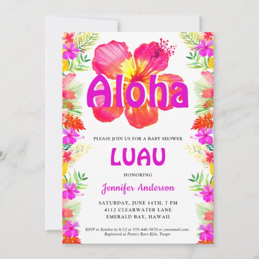 Aloha Tropical Luau Baby shower Invitation Kaart (Voorkant)