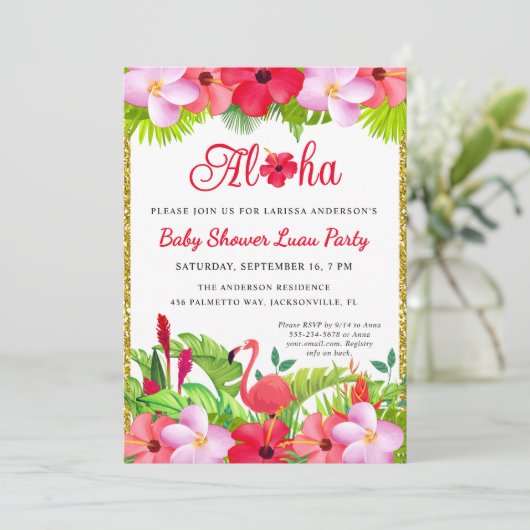 Aloha Tropical Luau Baby shower Invitation Kaart (Staand voorkant)
