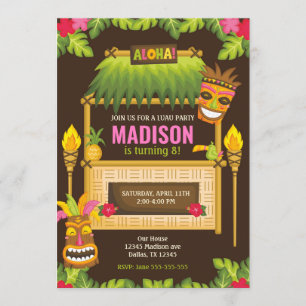 Aloha Tropical Luau Birthday Invitation Floral Kaart