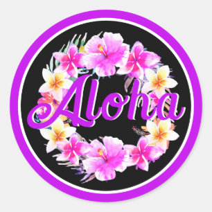 Aloha Tropical Luau Birthday Neon Paars Ronde Sticker