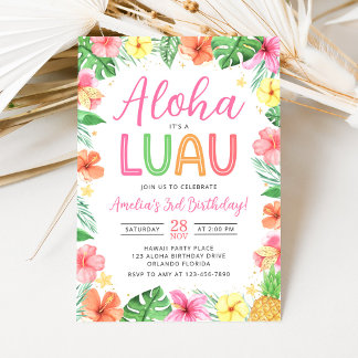 Aloha Tropical Luau Birthday Party Invitation Kaart