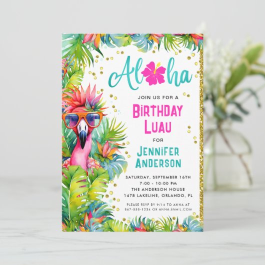 Aloha Tropical Luau Birthday Party Kaart (Staand voorkant)