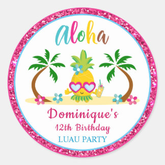 Aloha Tropical Luau Birthday Party Ronde Sticker