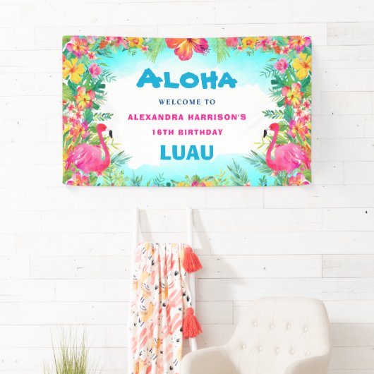 Aloha Tropical Luau Birthday Party Welkom Spandoek (Insitu)
