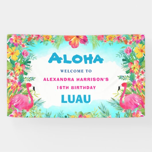 Aloha Tropical Luau Birthday Party Welkom Spandoek (Horizontaal)