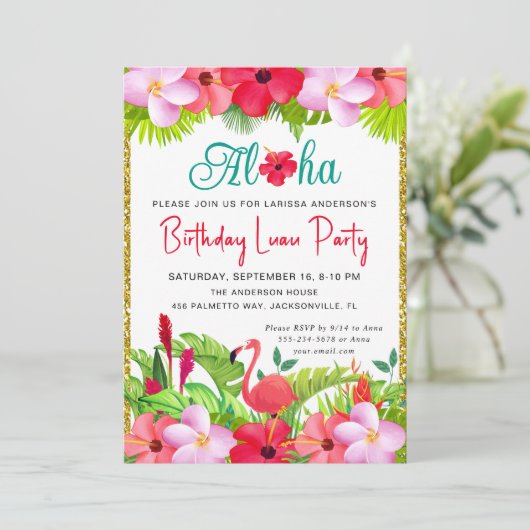 Aloha Tropical Luau Floral Verjaardagsfeest Kaart (Staand voorkant)