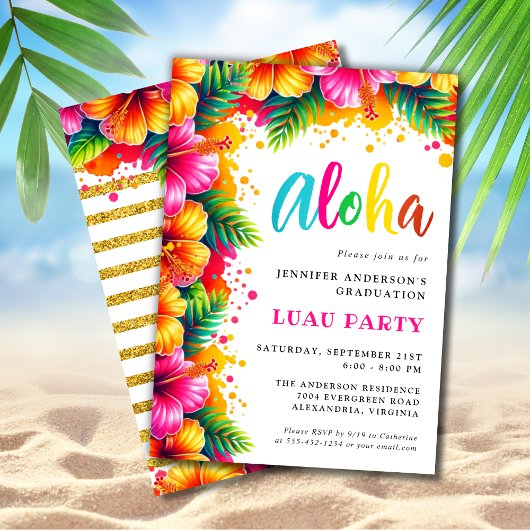 Aloha Tropical Luau Glitter Afstudeerfeest Kaart