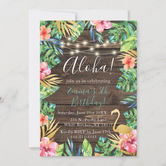 Aloha Tropical Luau Hawaiian Birthday Invitation Kaart (Voorkant)