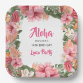 Aloha Tropical Luau Hibiscus Floral Birthday Party Papieren Bordje (Voorkant)
