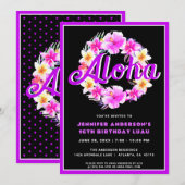 Aloha Tropical Luau Neon Paarse Birthday Kaart (Voorkant / Achterkant)