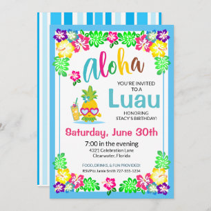 Aloha Tropical Luau Party Invitation Kaart