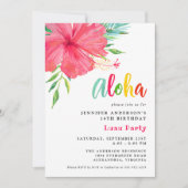 Aloha Tropical Luau Pink Hibiscus Verjaardagsfeest Kaart (Voorkant)