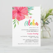 Aloha Tropical Luau Pink Hibiscus Verjaardagsfeest Kaart (Staand voorkant)