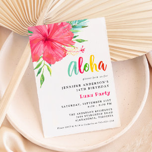 Aloha Tropical Luau Pink Hibiscus Verjaardagsfeest Kaart