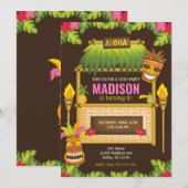 Aloha Tropical Luau Verjaardag Uitnodiging Floral (Voorkant / Achterkant)