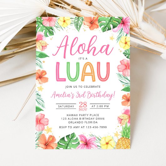 Aloha Tropical Luau Verjaardagsfeest Uitnodiging