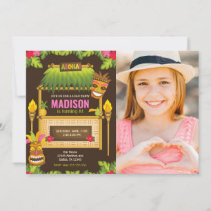 Aloha Tropical Luau Verjaardagsuitnodiging Bloem Kaart
