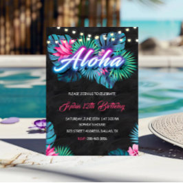 Aloha Tropical Neon Birthday Invitation Kaart