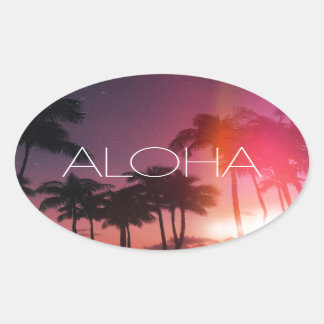 Aloha Tropical Night Ovale Sticker