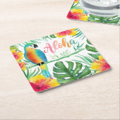 Aloha Tropical Parrot Hibiscus Palm Kartonnen Onderzetters (Schuin)