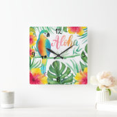 Aloha Tropical Parrot Hibiscus Palm Square Wall Vierkante Klok (Huis)
